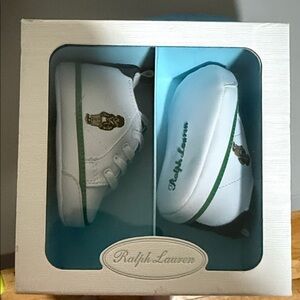 Ralph Lauren White Baby Shoes with Green Accents